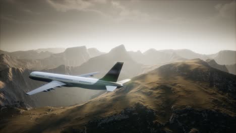 Passagierflugzeug-über-Berglandschaft